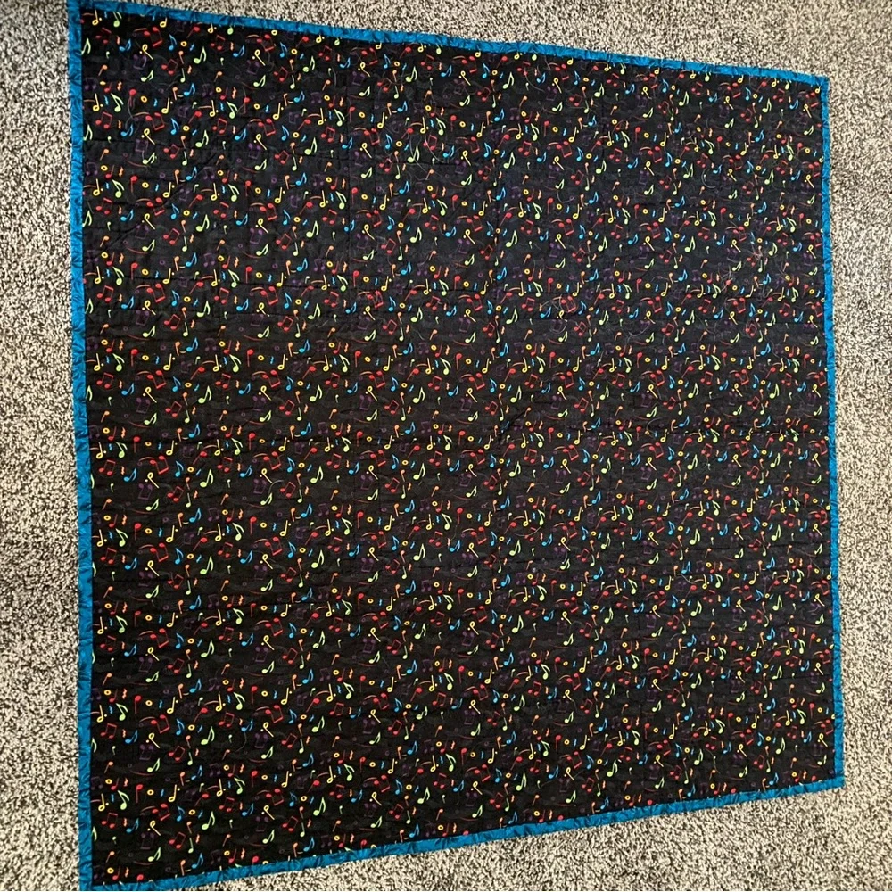 Homemade Quilt Square Baby Quilt Floral Music Notes Colorful Cover 37 Inch